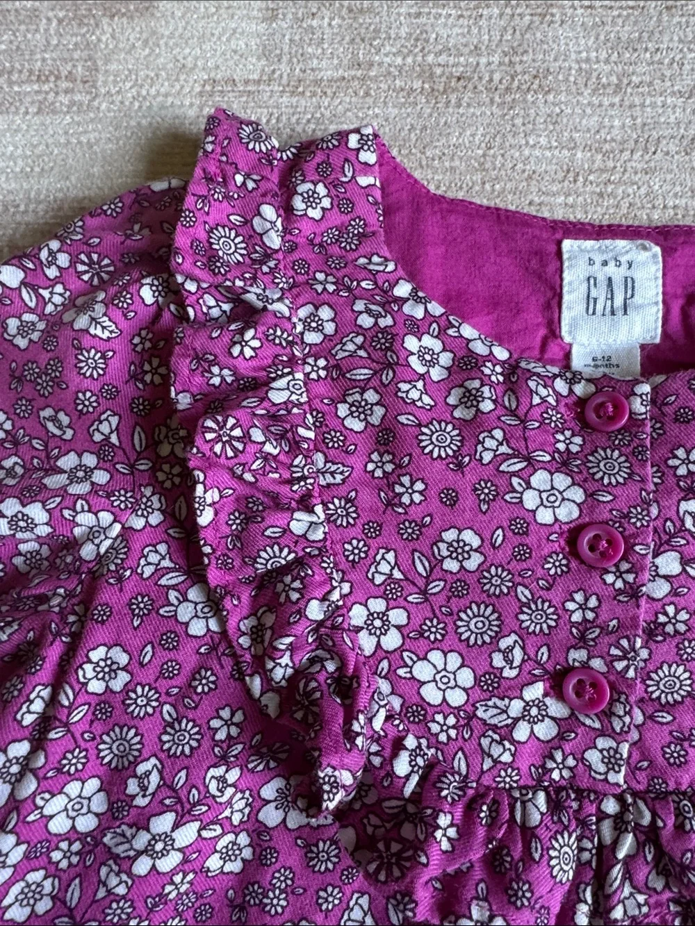 Baby GAP Girls Floral Ruffle Long-Sleeve Cotton Dress Purple & White size 6-12M